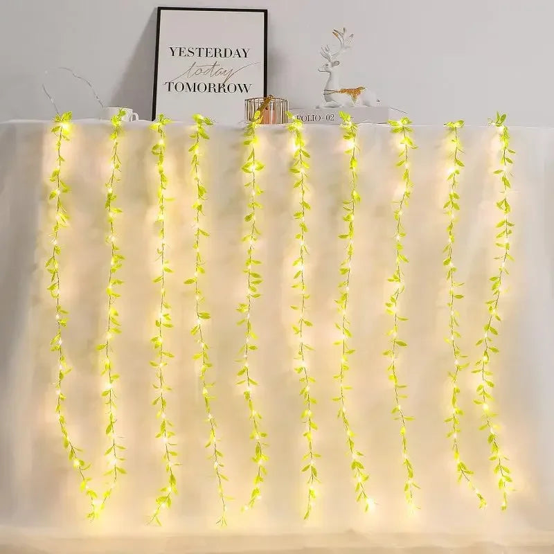 3x1M / 3x2M Green Leaf Curtain USB Fairy Lights with Remote for Window Christmas & Eid Decor
