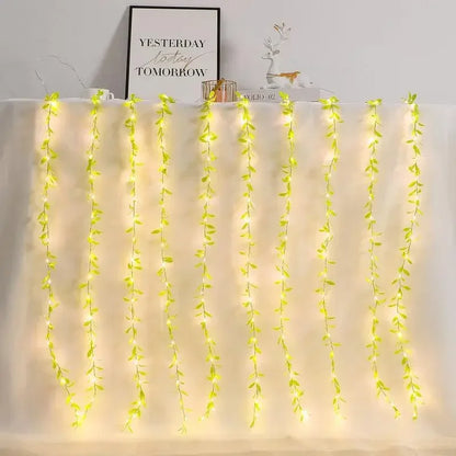 3x1M / 3x2M Green Leaf Curtain USB Fairy Lights with Remote for Window Christmas & Eid Decor