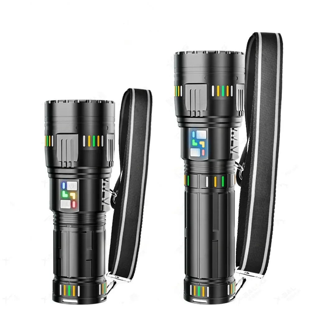 Long Range LED Flashlight Zoom Tactical Torch Type-C Display