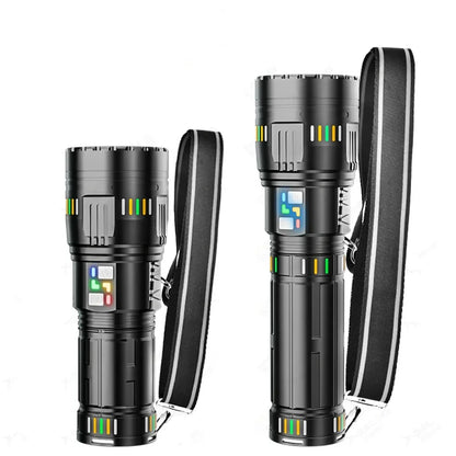Long Range LED Flashlight Zoom Tactical Torch Type-C Display