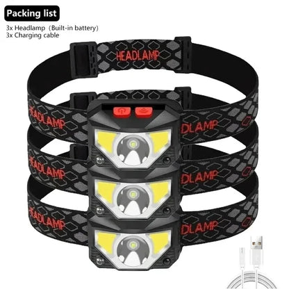 Powerful LED Headlight Motion Sensor Headlamp USB Rechargeable Head Torch Waterproof Camping Hiking Fishing Powerful Flashlight