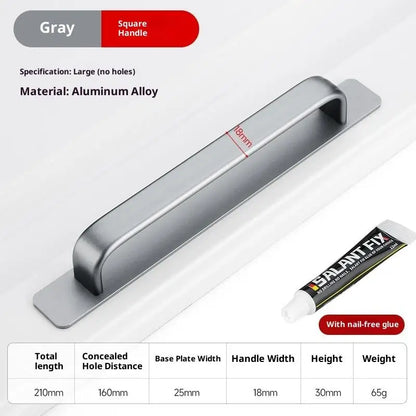 Drill-free Aluminum Handle for Sliding Door Window Drawer Bathroom Push-Pull