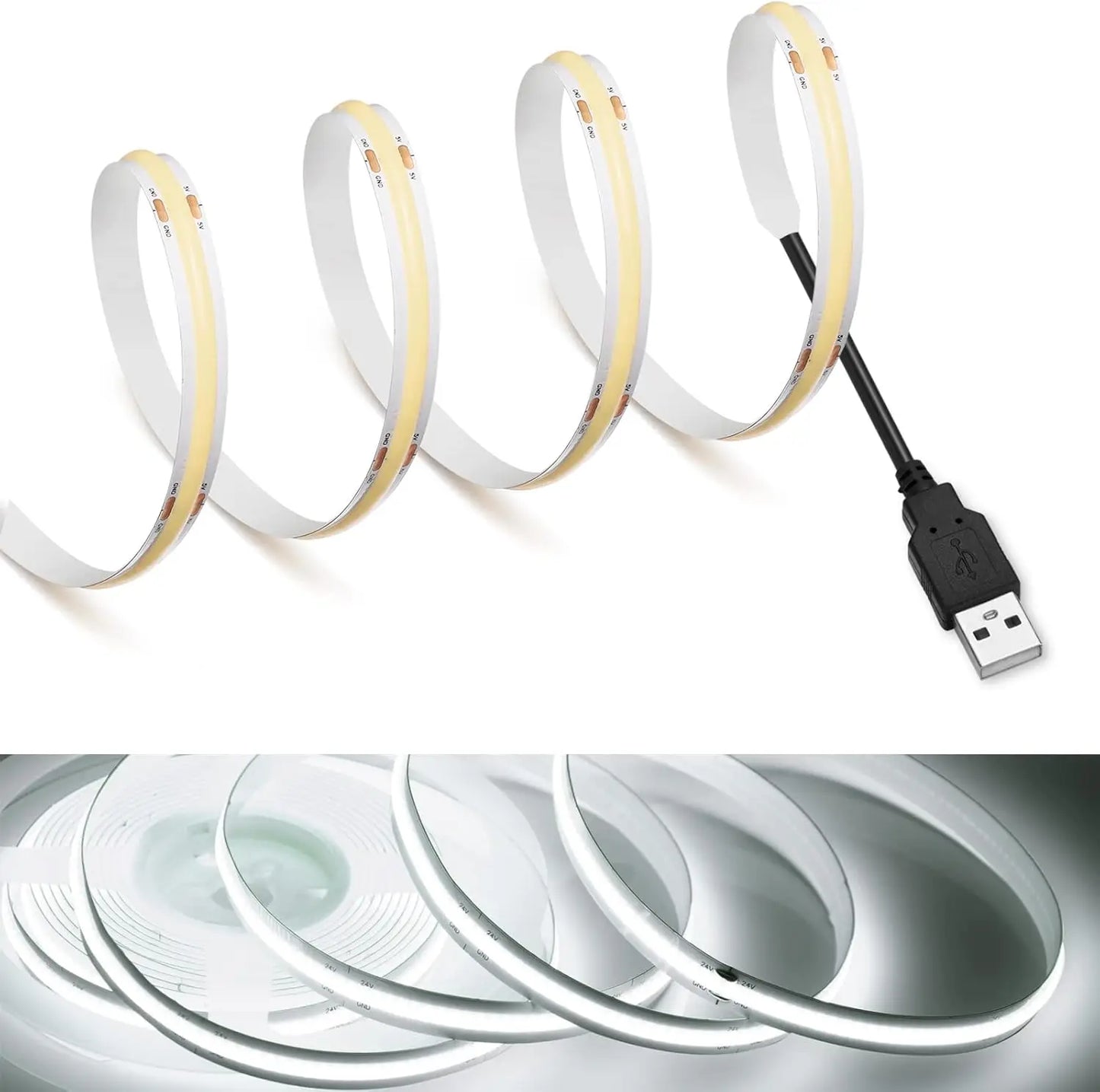 DC 5V USB LED COB Strip White Warm White LED Strip Light TV Background Lighting Tape Home Decor Lamp 1- 5m LED String Light