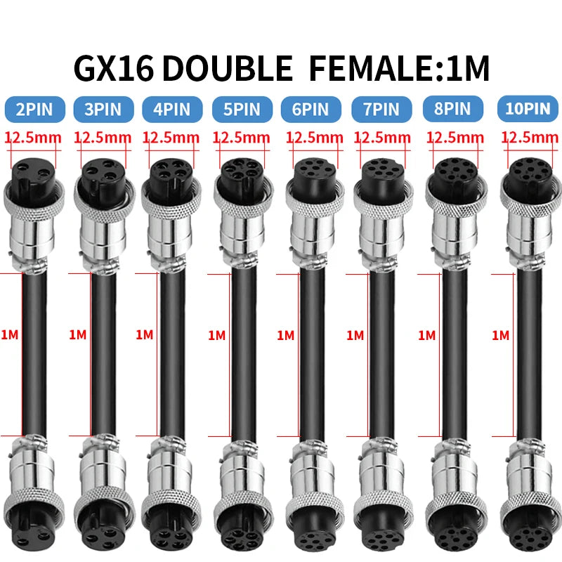 1PCS GX16 Auto Waterproof Connector 2-10 Pins with Power Cable Line Socket Plug — Suitable for Industrial Machinery and Equipment