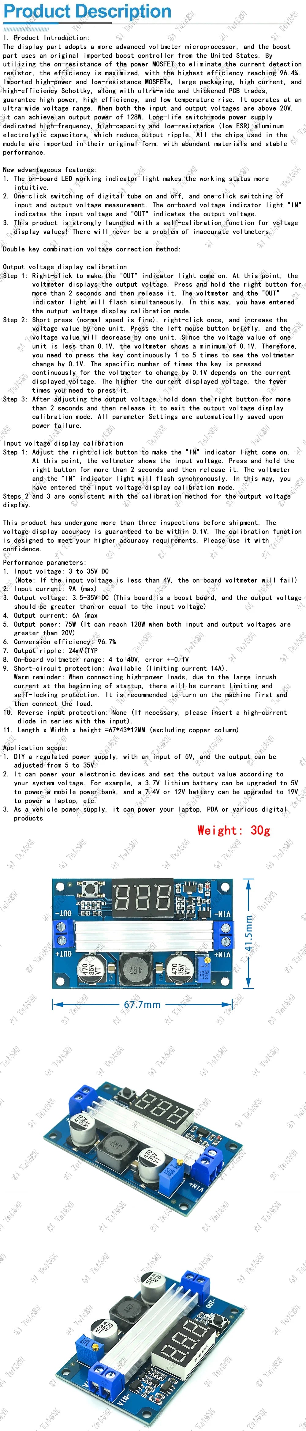 LTC1871 DC-DC Boost Converter Module 3–35V to 3.5–35V with Regulated Power Supply and Voltmeter