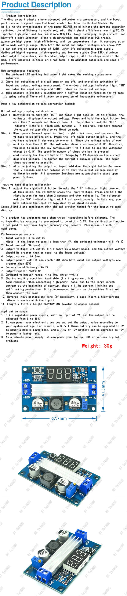 LTC1871 DC-DC Boost Converter Module 3–35V to 3.5–35V with Regulated Power Supply and Voltmeter