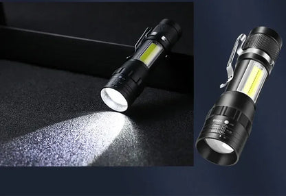 USB Rechargeable Mini Flashlight COB XPE Zoom Torch 3 Mode