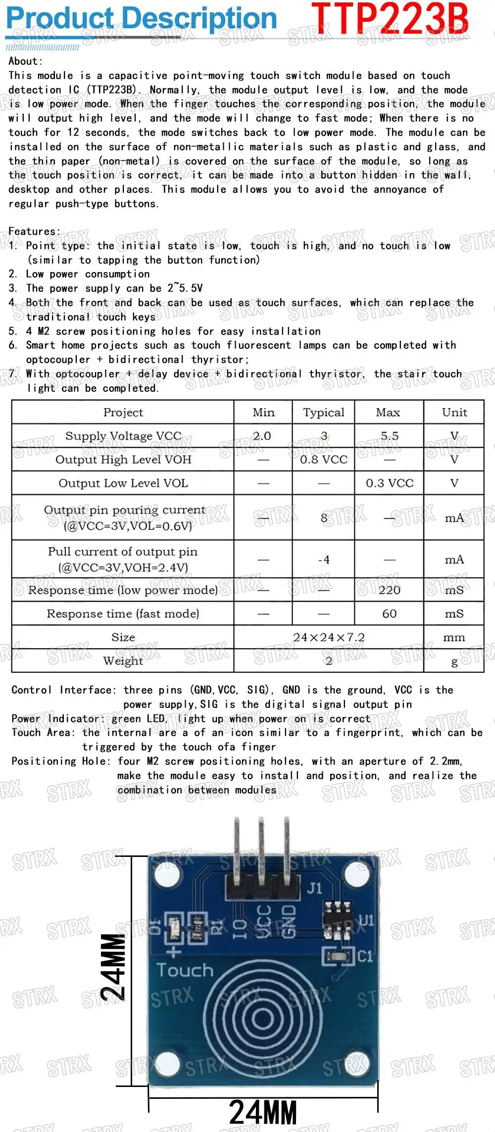 TTP223 TTP224 TTP226 TTP229 Capacitive Touch Sensor Module Digital Touch Key Switch Board