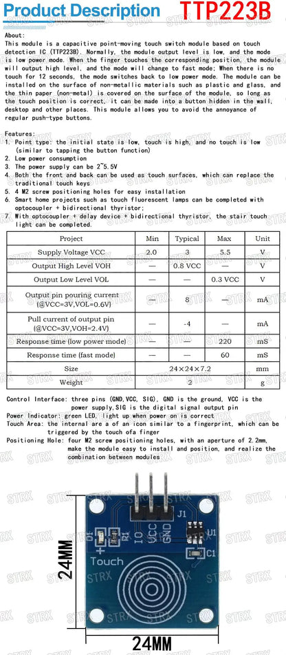 TTP223 TTP224 TTP226 TTP229 Capacitive Touch Sensor Module Digital Touch Key Switch Board