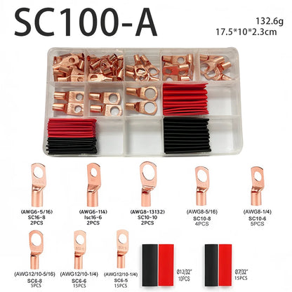 Copper Ring Terminal Lug Kit AWG 4–12 with Heat Shrink Tubing 60/100/130PCS | Battery Cable Connector Set