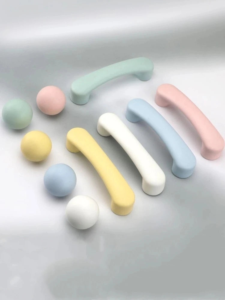 1pc Children's Furniture Handles Nordic Ceramic Children Room Cabinet Handles Macaron Colorful Round Drawer Knobs And Pulls