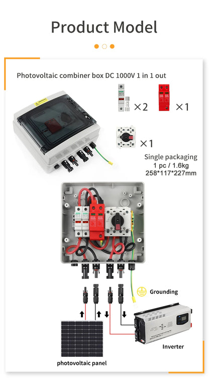 DC 1000V 1 In 1 Out Isolation Switch SPD Fuse, Lightning Protection PV Combiner Box, Solar Photovoltaic Waterproof Dustproof Case