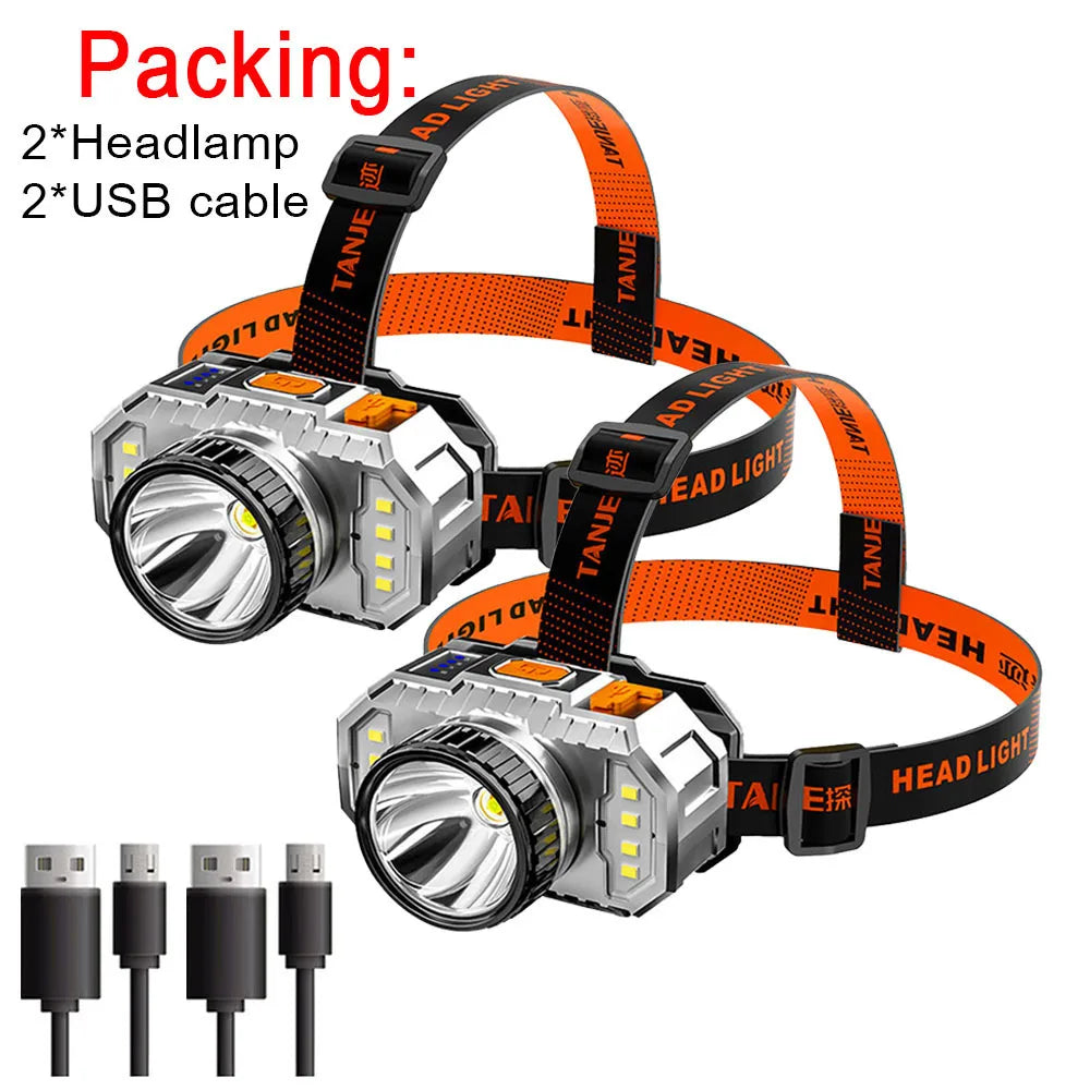 T20 Portable Strong Light Headlamp Four Lighting Modes Built-in Battery USB Rechargeable Waterproof Headlight Outdoor Camping