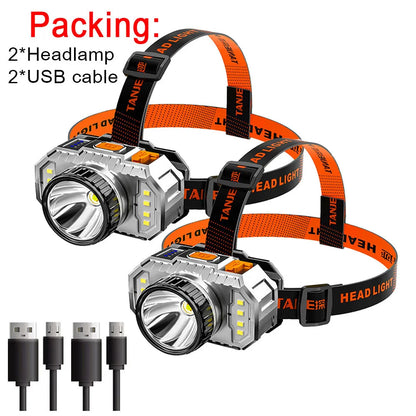 T20 Portable Strong Light Headlamp Four Lighting Modes Built-in Battery USB Rechargeable Waterproof Headlight Outdoor Camping