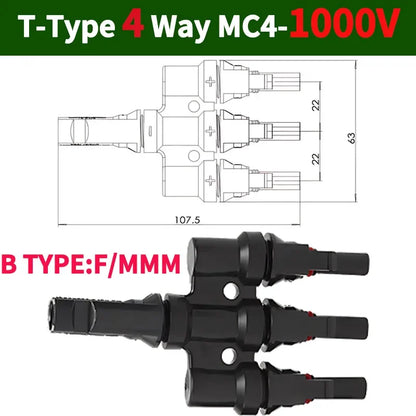 PV T Branch Photovoltaic Solar Connector 1000V 30A Male Female 1 to 2 3 4 5 6 PV Plug 2 3 4 5 6IN 1OUT Adapter
