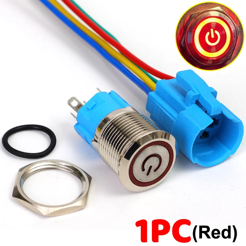 16mm LED Illuminated Latching Push Button Switch – Waterproof Metal 12V 24V