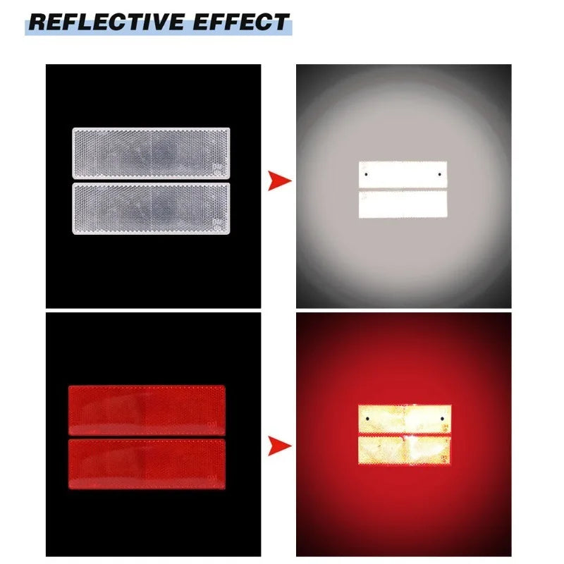 Truck Trailer Rectangle Reflective Tape Stickers – Auto Safety Night Warning Reflector (Red/White, 1/2/4pcs)