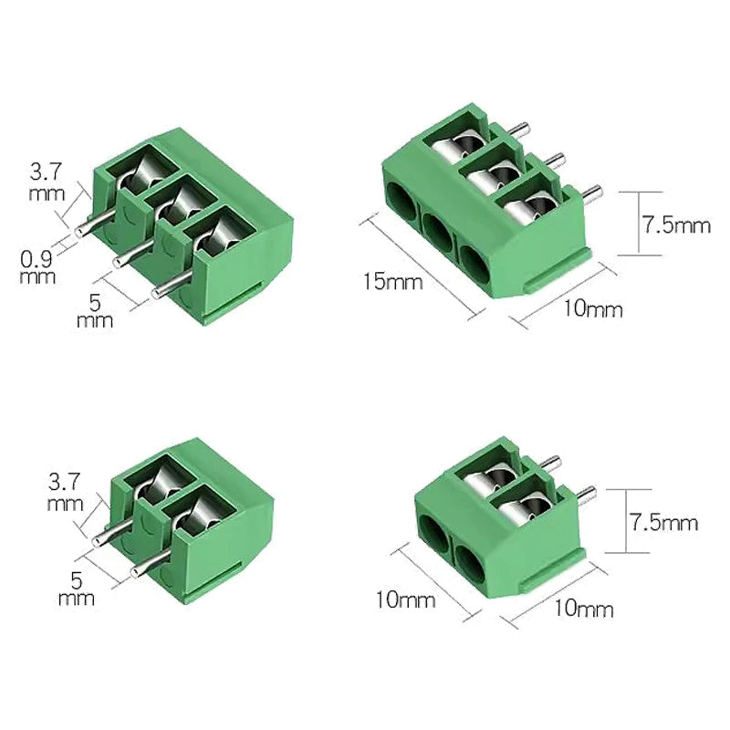 10pcs KF301 5.08mm Plug-in Screw Terminal Connector 2P/3P/4P Blue/Green