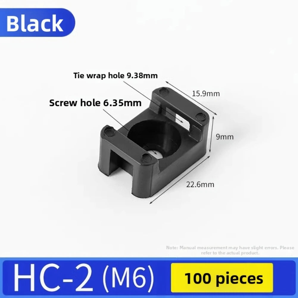 100PCS Cable Ties Base HC-2 M6 Cable Zip Ties Base Mount Screw Fixing Wire Holder Organizer 6.35mm Screw Hole Diameter