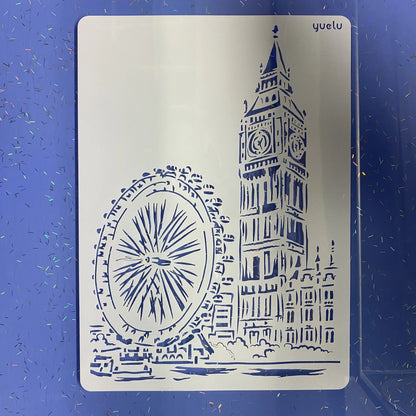 A4 DIY Painting Wall Stencil Airbrush   Drawing Copy Templates London Bridge Big Ben castle Burj Al Arab Five Towers White House