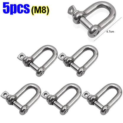 Stainless Steel D Link Shackle Ring Hooks Lifting Shackle Lock Wire Rope Clips D-Type Rigging Shackle Hooks Boat Hardware Tools