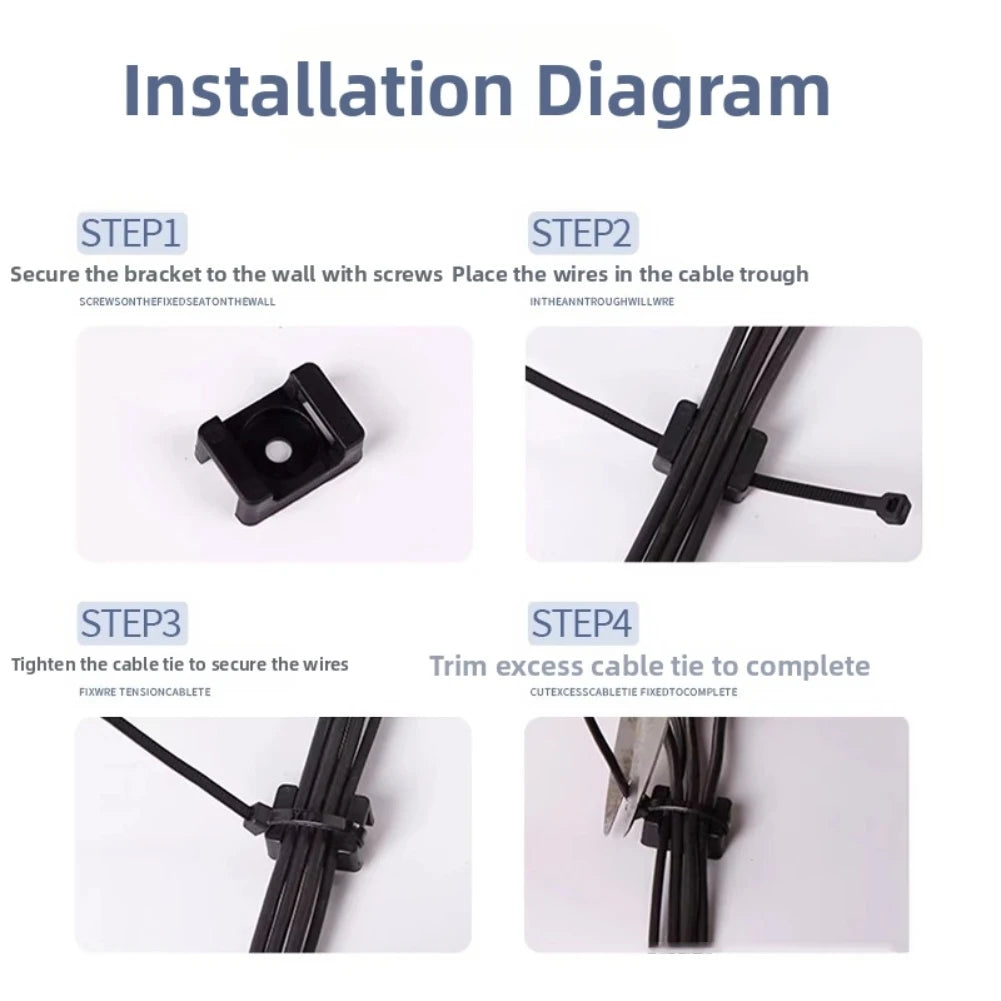100PCS Cable Ties Base HC-2 M6 Cable Zip Ties Base Mount Screw Fixing Wire Holder Organizer 6.35mm Screw Hole Diameter