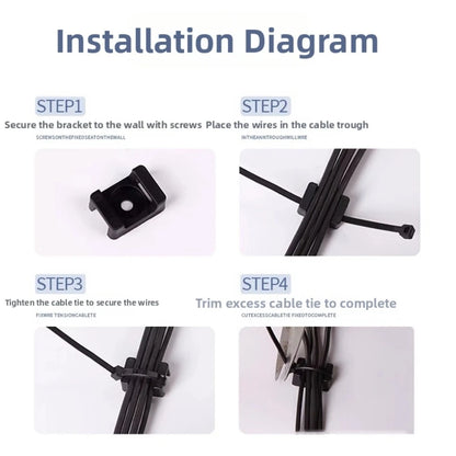 100PCS Cable Ties Base HC-2 M6 Cable Zip Ties Base Mount Screw Fixing Wire Holder Organizer 6.35mm Screw Hole Diameter