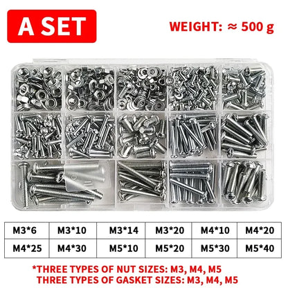 M3-M6 Phillips Pan Head Self-Tapping Screw Assortment Kit with Nuts and Washers Stainless Steel Fastener Set for DIY Machinery