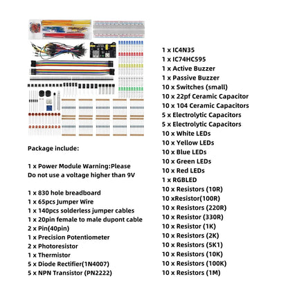 Arduino UNO Compatible Electronics Starter Kit ¨C DIY Components with Breadboard and Storage Box