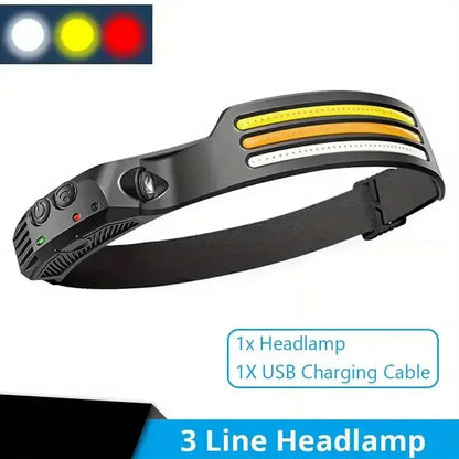 COB LED Headlamp 6000K 350 Lumens | 5 Modes, Motion Sensor, IPX4, 1200mAh Rechargeable | Climbing Running Cycling