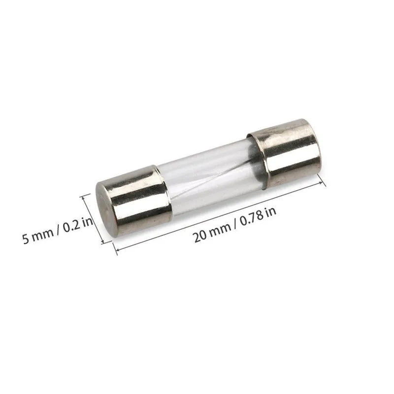 100pcs Insurance Tube Glass Fuses Kit Household 0.2A-20A 100pcs 16*12*2.1cm 250V High Quality Standard Fast Blow
