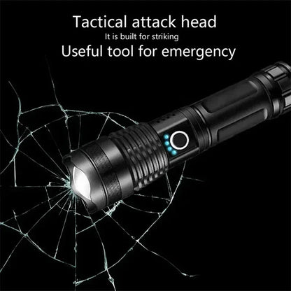 LED+COB Ultra Bright Flashlight Rechargeable 5mode Lamp Aluminum Alloy Zoomable Light Tactical Torch for Outdoor Camping Fishing