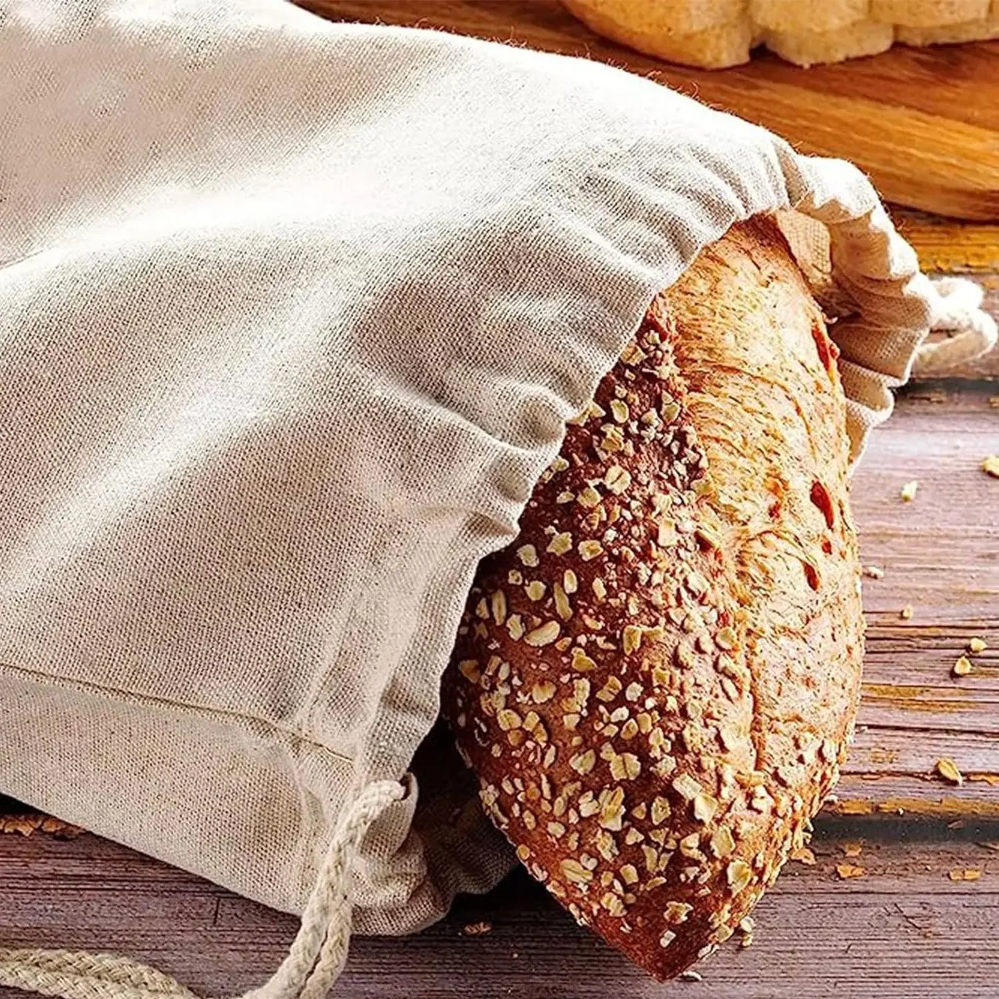 Linen Bread Bags Large Capacity Drawstring Loaf Storage Bags Washable Reusable 3/1Pcs for Pastries Baguette Organizer