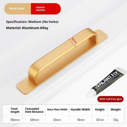 Drill-free Aluminum Handle for Sliding Door Window Drawer Bathroom Push-Pull