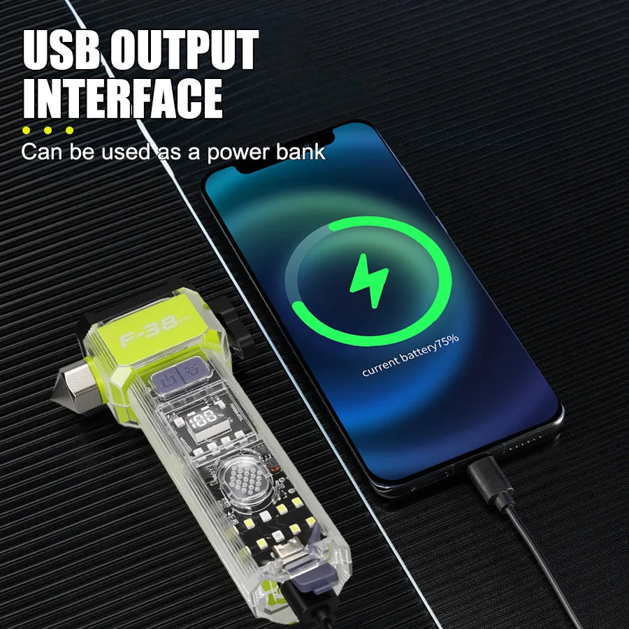Ultra-bright Rechargeable Flashlight Magnetic Safety Hammer Torch
