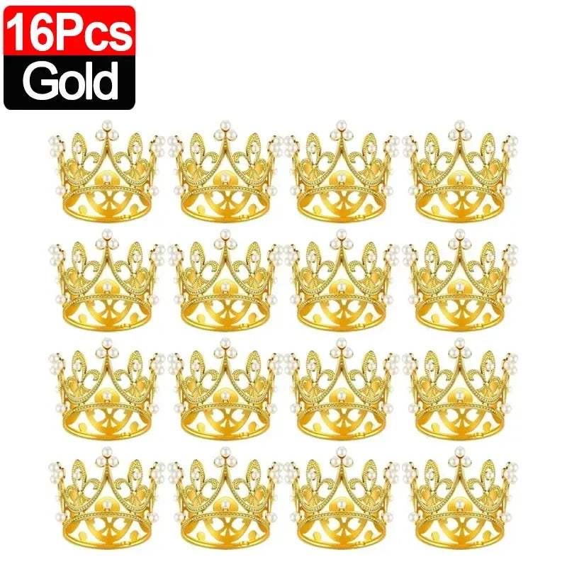 Mini Crown Cake Topper Pearl Tiara Gold Silver 20/1PCS