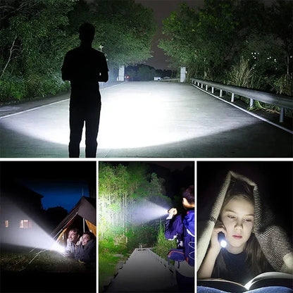 LED+COB Ultra Bright Flashlight Rechargeable 5mode Lamp Aluminum Alloy Zoomable Light Tactical Torch for Outdoor Camping Fishing