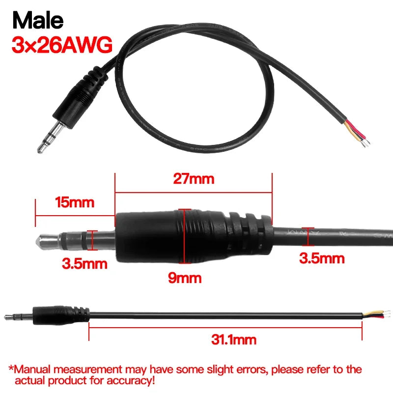 3.5mm Stereo Audio Cable 3×26AWG AUX Cord for Car Phone Speaker Headphones High-Quality Male-to-Male Audio Wire