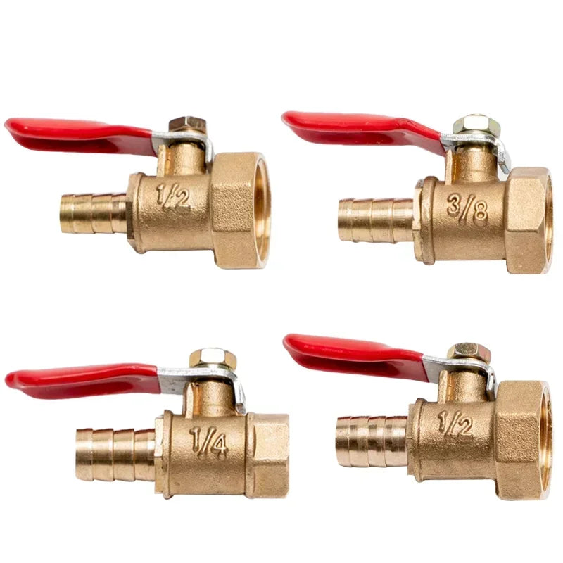 Brass Barbed Ball Valve with Female Thread Hose Barb 6–12mm to 1/8 1/4 1/2 Inch Pipe Connector for Water Air Gas Plumbing System