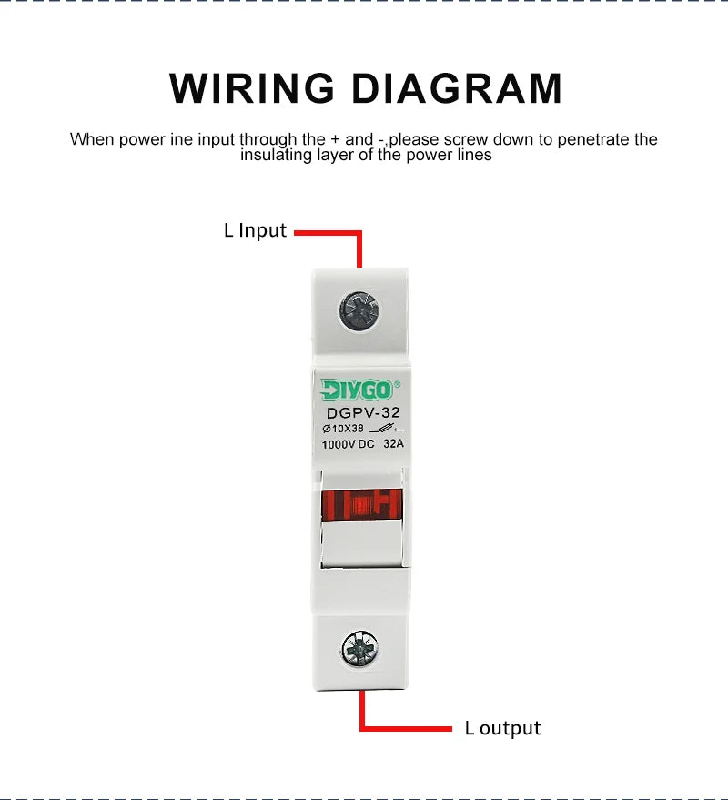 Solar PV 1000V Fuse Holder for 10x38mm PV Fuse Link Photovoltaic System Protection Base No Fuse