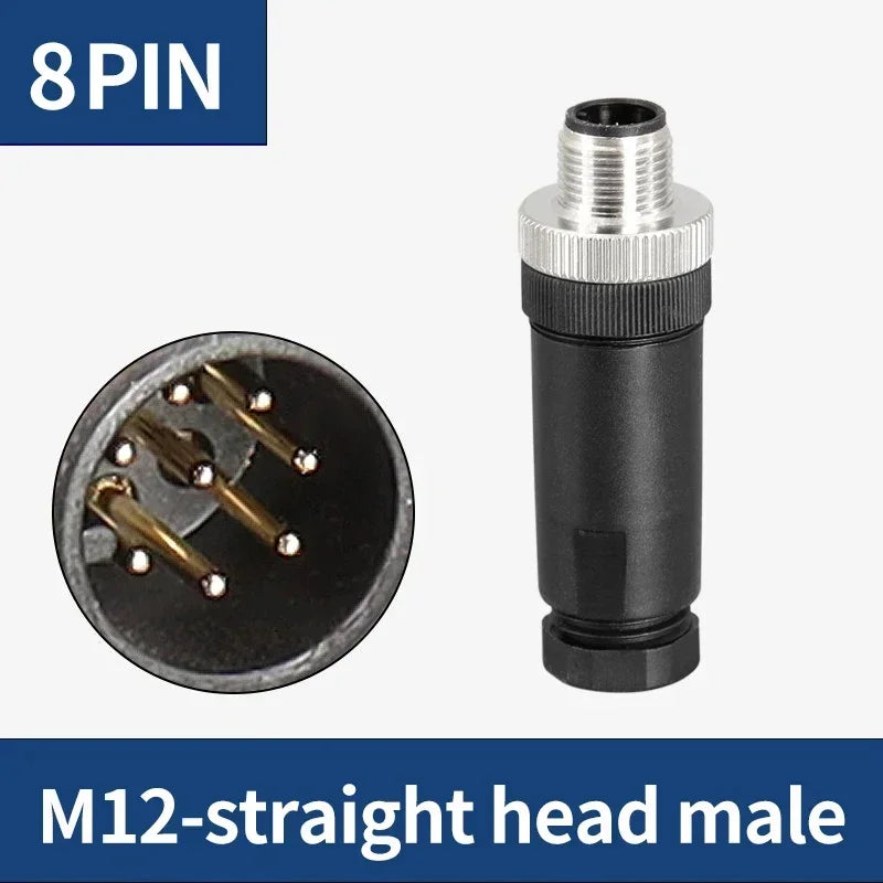 M12 12mm Sensor Connector Straight Angle Male Female Waterproof Screw Threaded Plug Coupling 4 5 8 Pin PG7