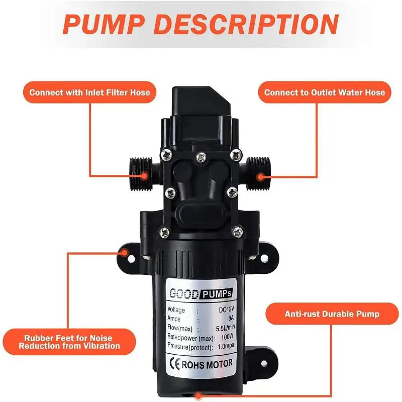 DC 12V High Pressure Diaphragm Water Pump Multifunctional Mini Booster Pump For Water Washing Machine Agricultural Irrigation
