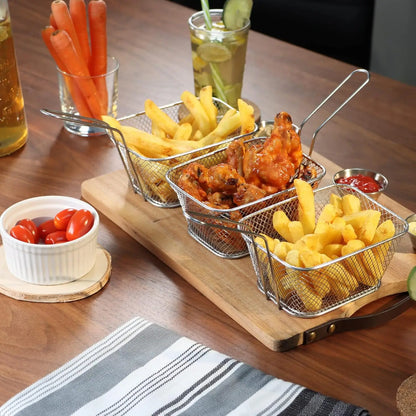 Mini Square Fry Basket Metal French Fries Chips Holder with Handle Desk Food Presentation Mesh Basket Kitchen Accessories Tools