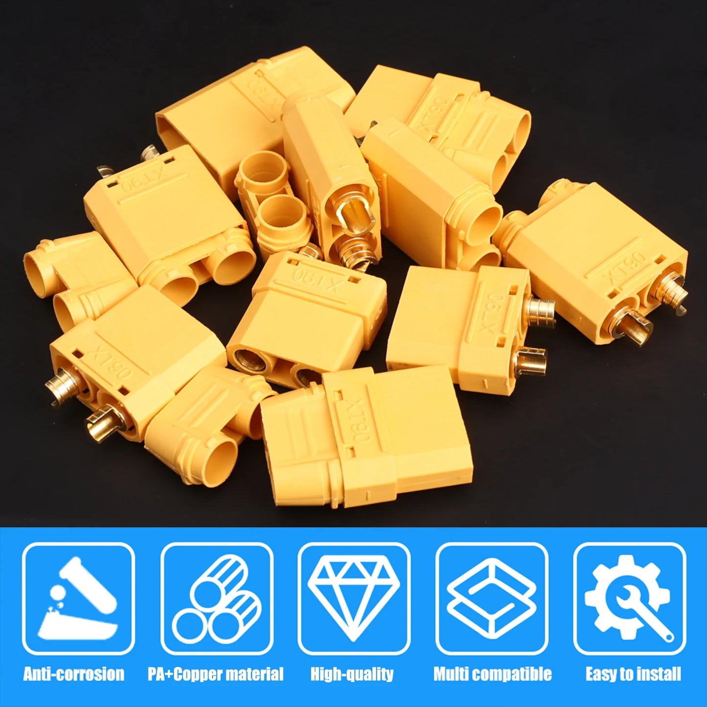 XT90 Male Female Connectors Plug Welding Terminal Plugs for RC Lipo Battery Motor Charge Lead Plugs Banana Male Female Adapter