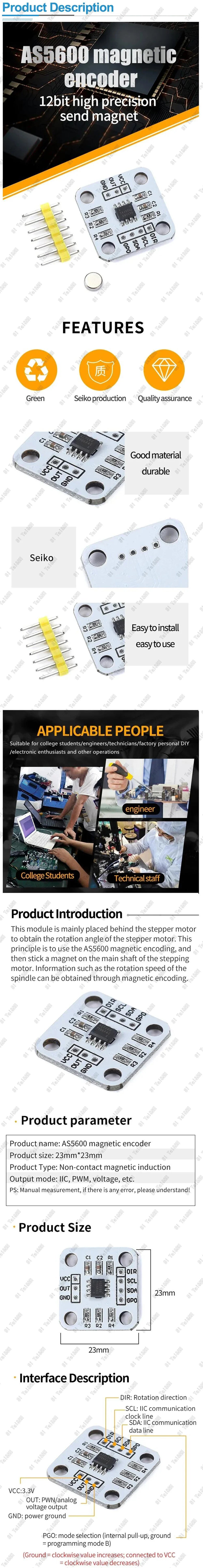AS5600 Magnetic Encoder Sensor Module 12-Bit High Precision Angle Measurement
