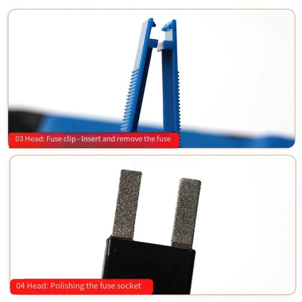 Diamond Coating Terminal Cleaner Kit On-vehicle Fuse Replacement Silver Fits Standard And Mini Fuses Textured Plastic Handles
