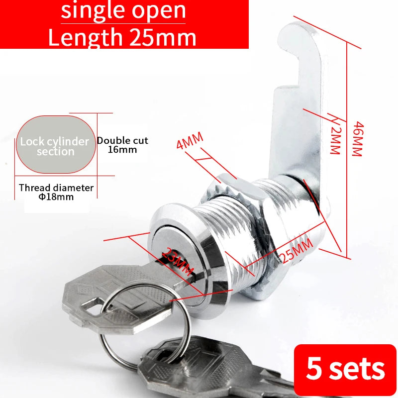 Cabinet Cam Lock Set Two-Sided Keyed Alike 16MM-30MM Cylinder Cam Locks for Mailbox File Drawer Compartment