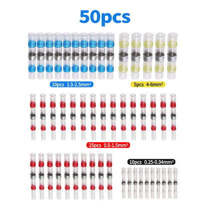 New 50Pcs Shrinkage Solder Sleeve Heat Shrink Tube Kit, Waterproof Seal Wire Splice Connector, Heat Shrink Wire Connector