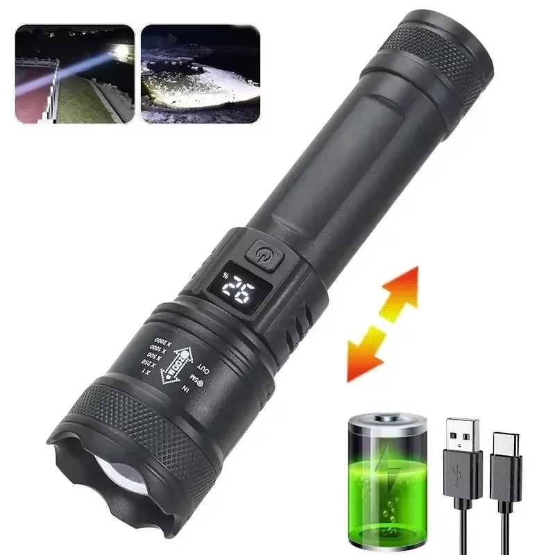 1600000LM Super Bright LED Flashlight – USB Rechargeable Long Range Tactical Torch Waterproof for Camping & Fishing