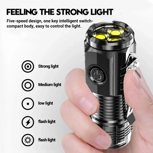 Super Bright 3 LED Flashlight Type-C Rechargeable Zoom Torch Portable MINI Lantern Powerful Outdoors Camping Cycling Hiking Lamp